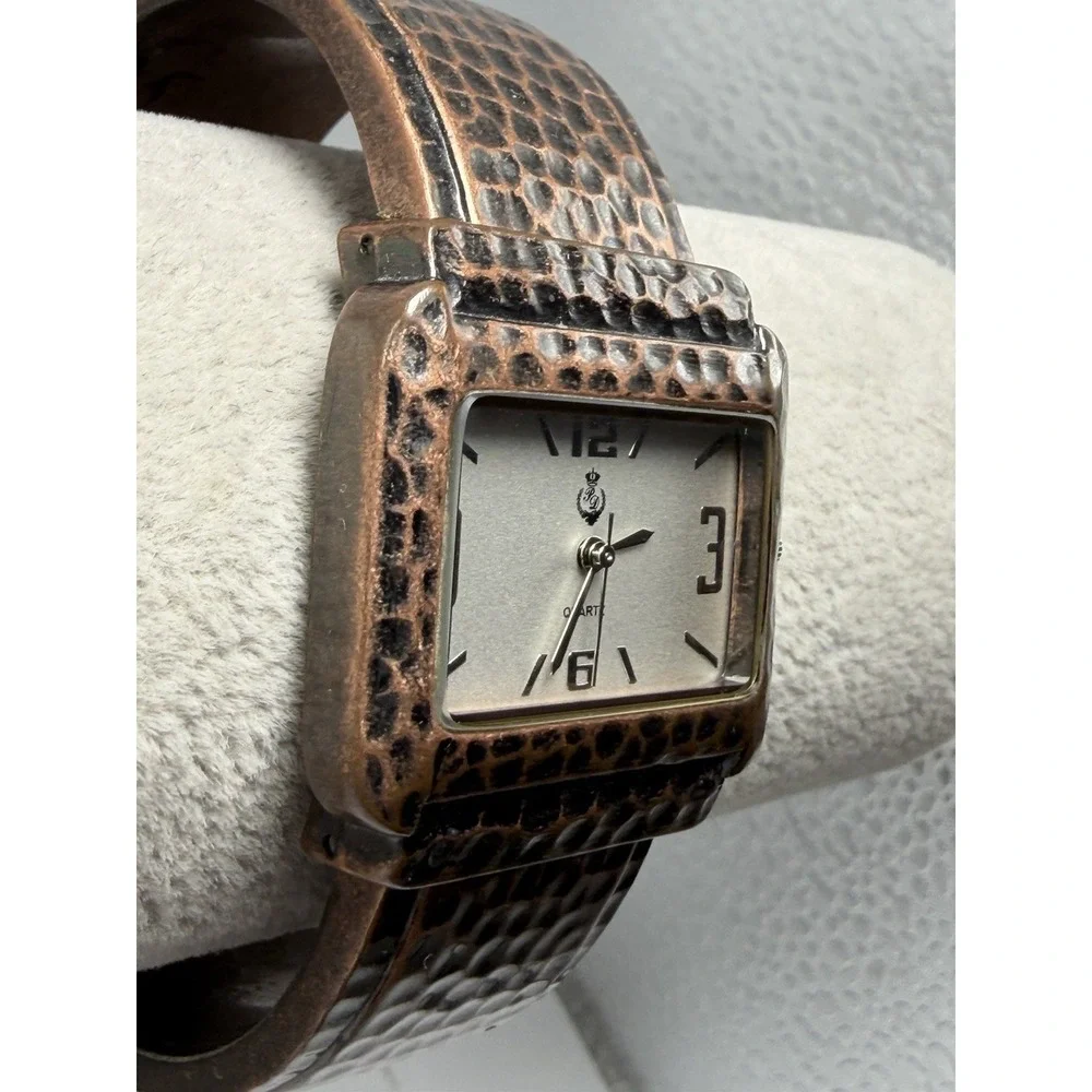Premier Designs E-11 New Battery Ladies Cuff Watch Bronze Tone 33MM 6.25
